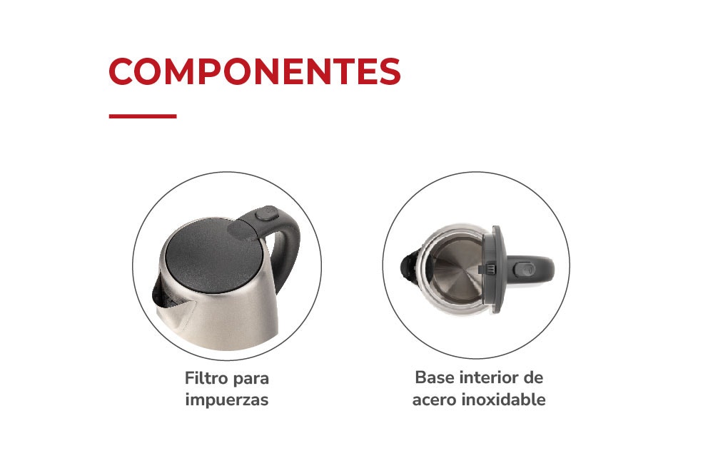 COMPONENTES Filtro para impuerzas Base interior de acero inoxidable